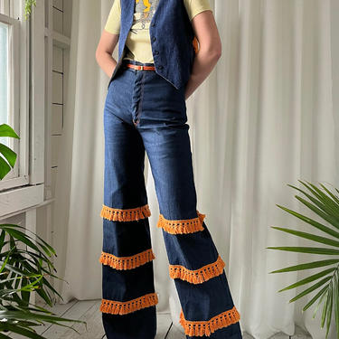70s Denim Fringe Vest & Pant Suit