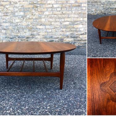 Large Round Walnut Cocktail Table 
