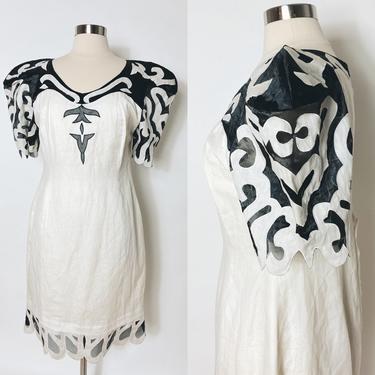 Vintage 1970s Sheer Puff Sleeve Linen Dress NWT Size Medium/ Large 
