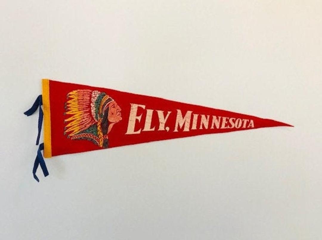 Vintage Ely Minnesota Native American Chief Souvenir Pennant Delve
