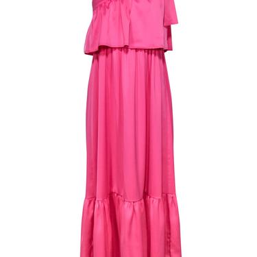 Y.A.S - Bubblegum Pink One-Shoulder "Victoria" Maxi Dress w/ Bow & Flounce Sz XS