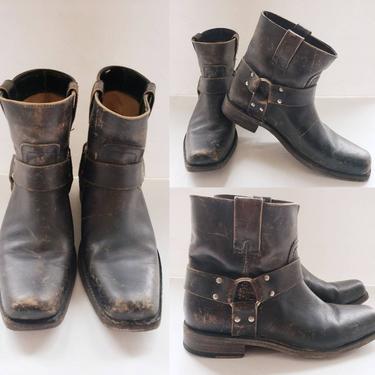 Vintage Frye Harness Ankle Boots Distressed Brown Leather Designer Biker RareJule Vintage Chicago IL