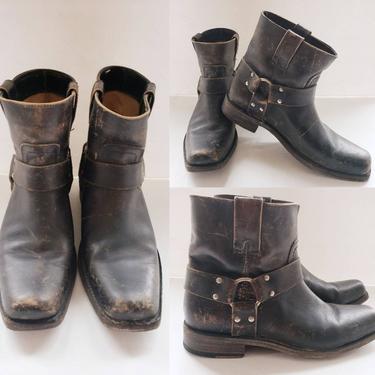 Vintage Frye Harness Ankle Boots Distressed Brown Leather Designer Biker RareJule Vintage Chicago IL