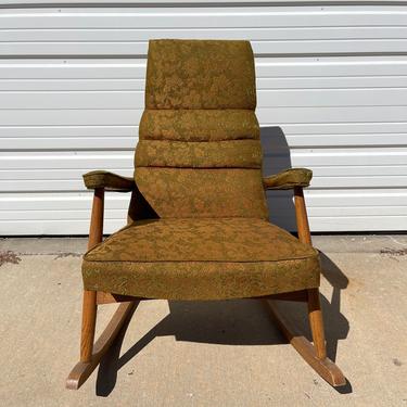 Mid Century Modern Rocking Chair Wood Fabric Retro Rocker Armchair Antique Nursery Room Furniture Seating Upholstered Mod Boho Chic 