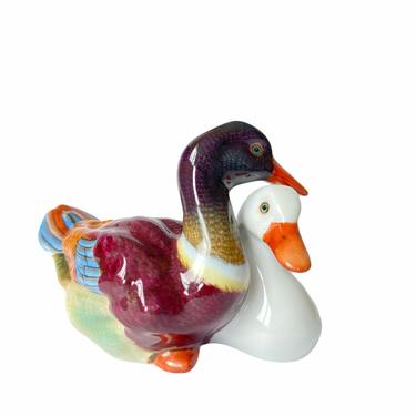 Herend figurine Pair of ducks Hand painted Hungarian porcelain ducks Natural color Waterfowl collection 