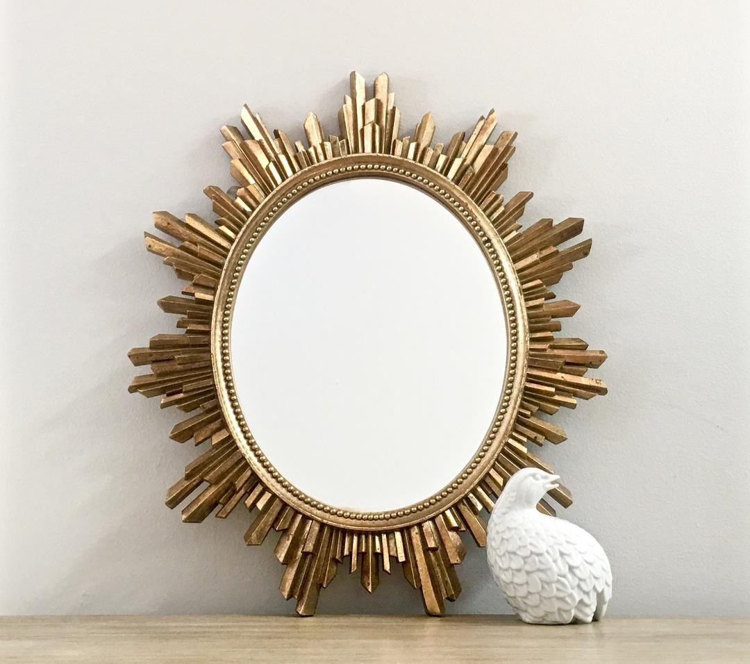 Gold Starburst Mirror Syroco Wood MCM Mid century Hollywood Regency