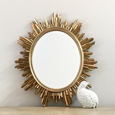 Gold Starburst Mirror Syroco Wood MCM Mid century Hollywood Regency Wall Decor 