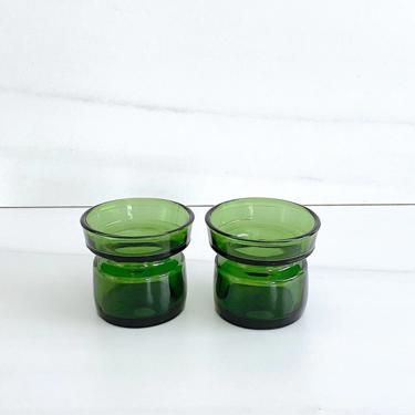 Vintage Modern Set of 2 Green Glass Candleholders DANSK Danish Modern Jens Quistgaard Design 