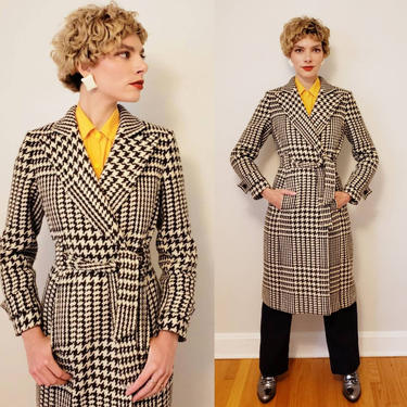 Vintage Houndstooth Wool Coat Black and Cream J Crew y2 RareJule Vintage Chicago IL