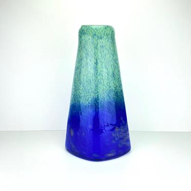 Vintage Norcrest Japan Large Art Glass Vase Blue Green Mid Century Modern 14&quot; 