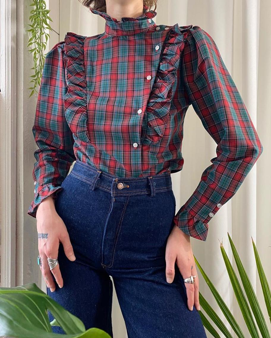 80s Plaid Ruffle Blouse | Lucky Vintage | University District