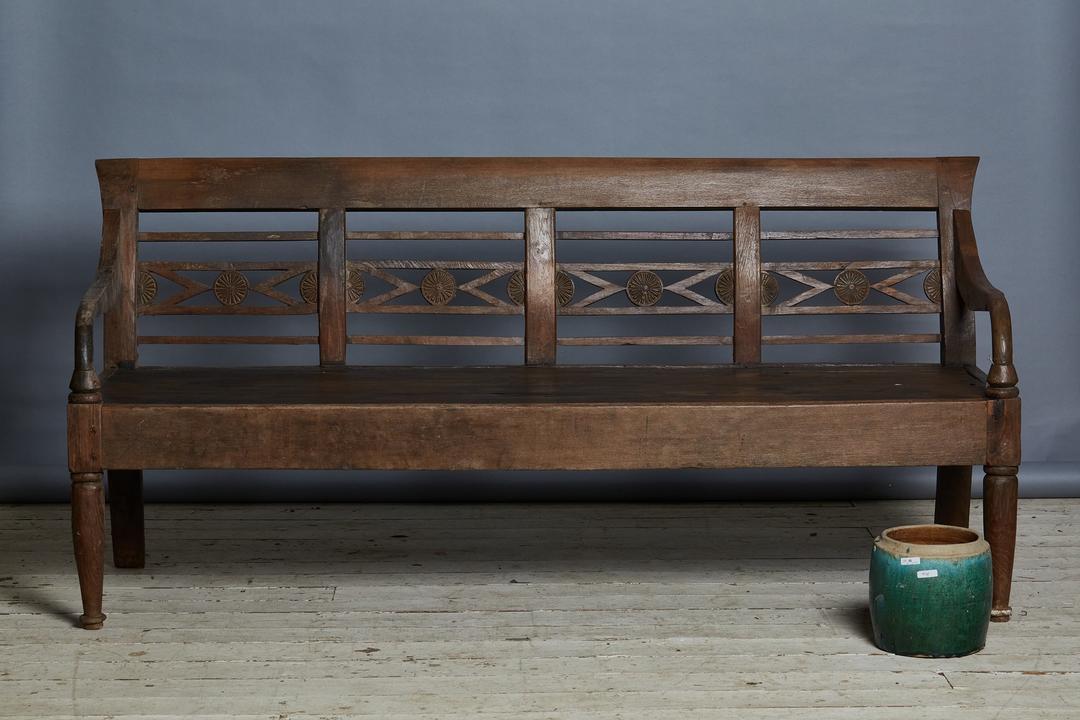 19th Century Finely Carved Teak Bench from Jakarta Michael Trapp West Cornwall, CT