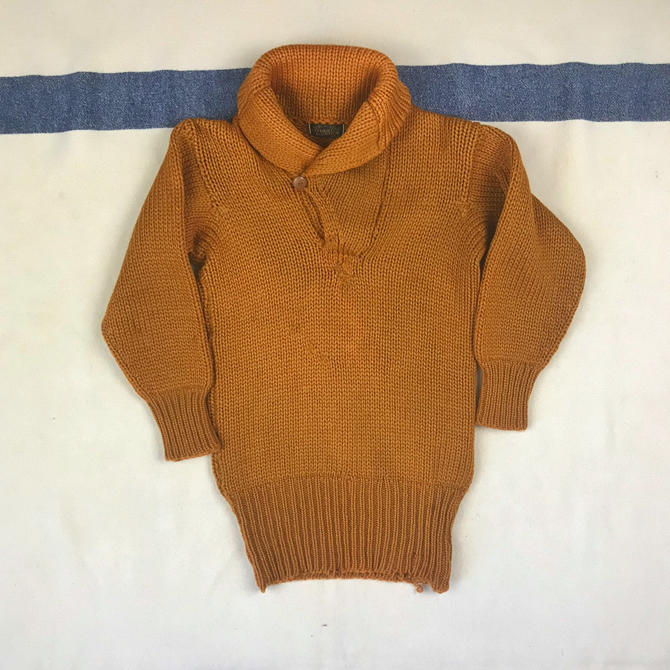 Boys Vintage 1920s 1930s Orange Shawl Collar Pullover Knit Sweater 