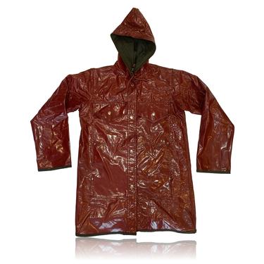 90s Shiny Maroon Rain Jacket // Waterproof // Lot One // Size Large 