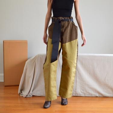 canvas patchwork baggy paperbag waist / oversized pants 