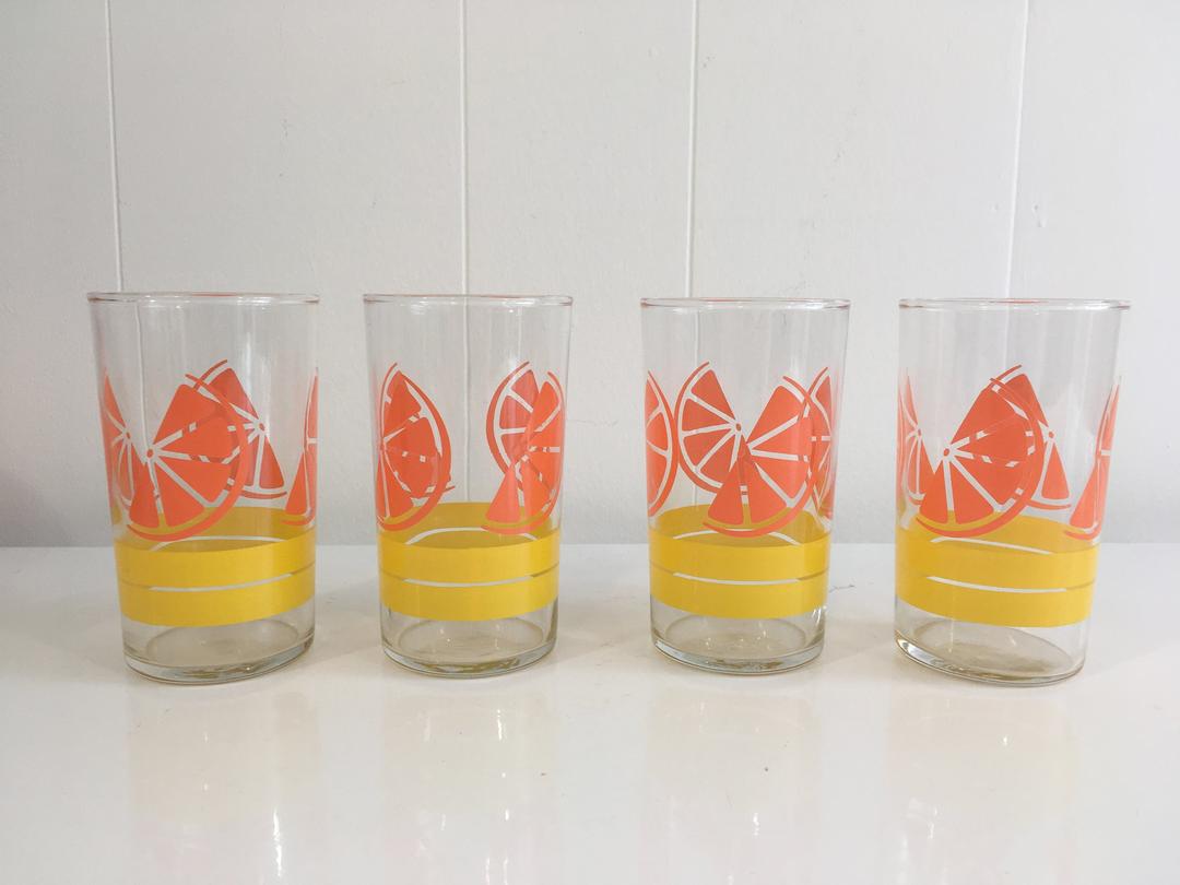 Vintage Libbey Orange Slice Mini Juice Glasses Set of Four (4) Check