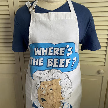 Vintage &quot;Where's The Beef?&quot; Apron, Wendy's Slogan 1984, Clara Peller, Meat Lover's, Barbecue Grilling Cooking Apron, Gag Gift 