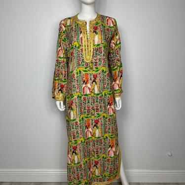 Vtg 70s colorful Egyptian print maxi dress caftan | Animal Vintage - Miami,  FL | ATTIC