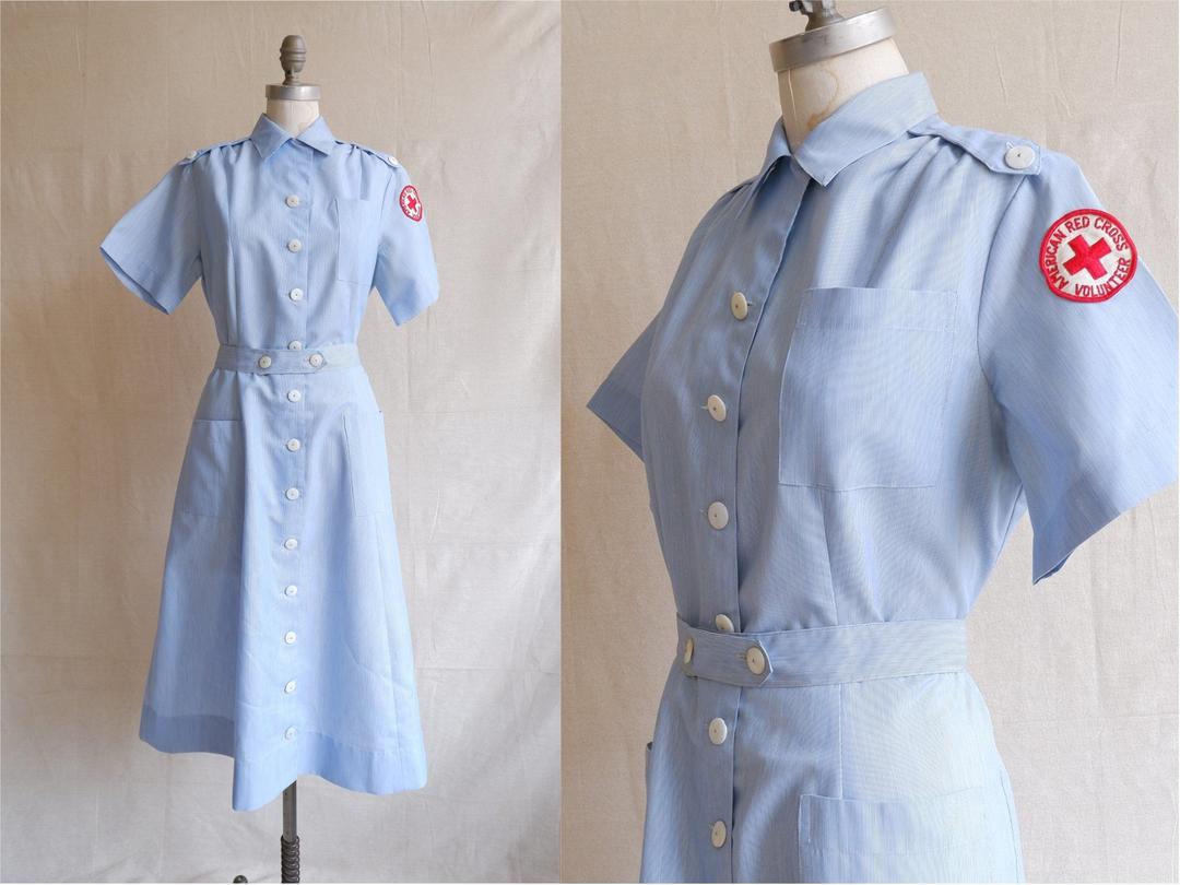 Vintage 50s Red Cross Uniform Dress/ 1950s 60s Blue Short | Bottle of ...