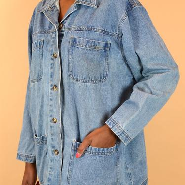 Vintage Medium Wash Denim Jean Work Shirt Jacket 