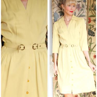 1940s Dress // Chartreuse Gabardine Dress // vintage 40s dress 