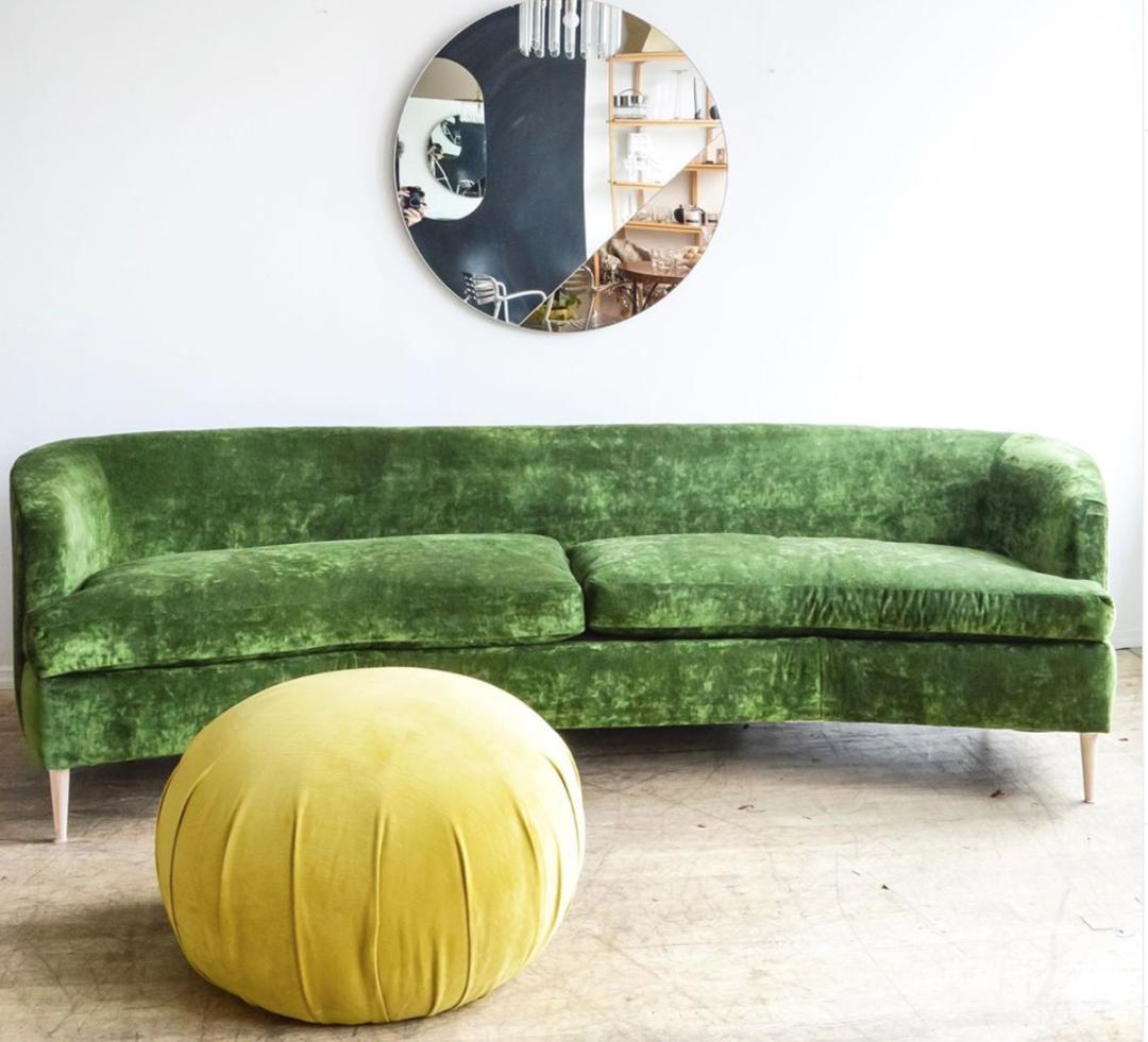 Cypress Velvet Curved Sofa Porter James of New York Greenpoint Brooklyn, NY