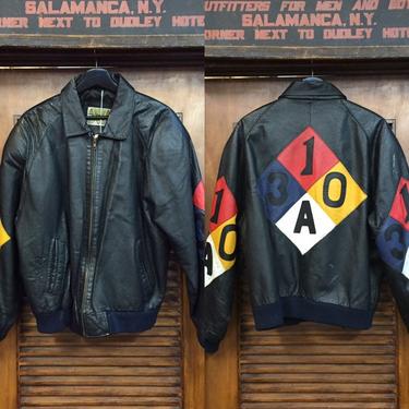 Vintage 1980’s Hip Hop Style Leather Bomber Jacket, 80’s Era Style, Color Block, Vintage Clothing 