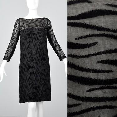 XS 1960s Black Dress Animal Print  Cocktail Shift Velvet Burnout Vintage Knee Length Party 60s 