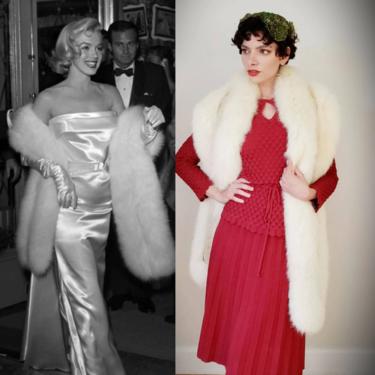 1940s Extra Long White Fox Fur Boa Wrap Scarf / 40s Wedding Shawl Convertible Shrug with Straps / Old Hollywood Glam Marilyn Monroe /Rosana 