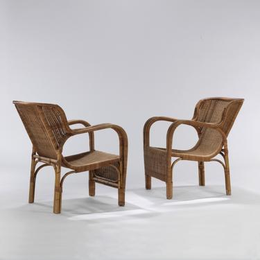 René-Jean Caillette Pair of Rattan Chairs