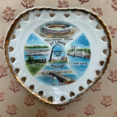 Vintage St Louis Souvenir Plate | Heart Shaped Missouri Collectible Wall Art 60s by blindcatvintage