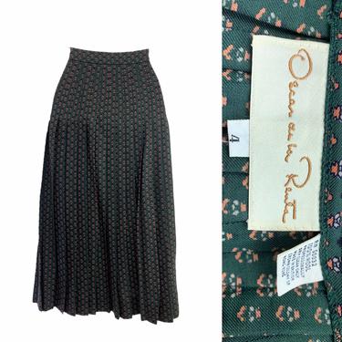 Vtg Vintage 1980s 80s Designer Oscar De La Renta Pleated Print Secretary Skirt 