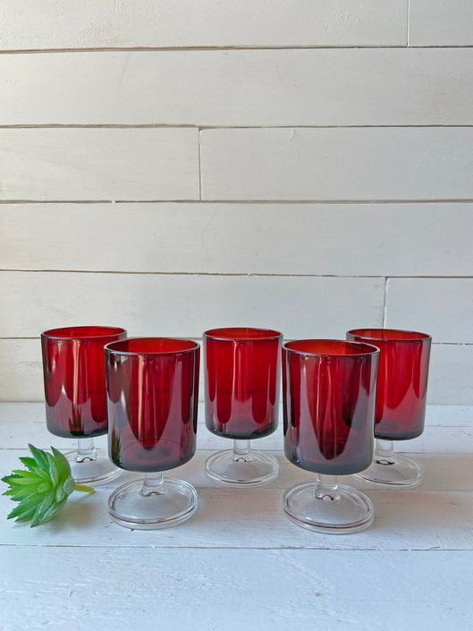 Vintage Ruby Red Luminarc Arcoroc Glasses Set Of 5 Blood Red Wine Glasses Made In France From Curiously Curated Of Austin Tx Attic