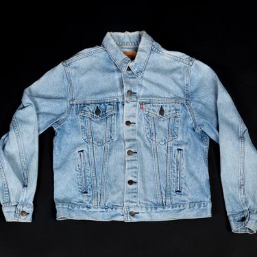80s Levis Light Wash Denim Jacket - 44R  | Vintage Made In USA Unisex Jean Trucker Jacket 
