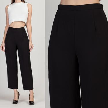 Vintage Black Minimalist High Waist Trousers - Small, 26&amp;quot; | 80s 90s Carol Anderson Tapered Leg Lightweight Pants 