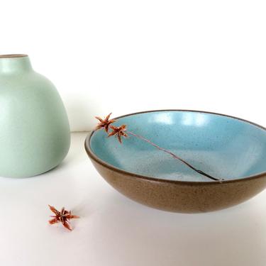 3 Vintage Heath Ceramics Small Berry Bowls In Nutmeg and Turquoise, Rare Edith Heath Coupe Dessert Bowls in Aqua and Brown 