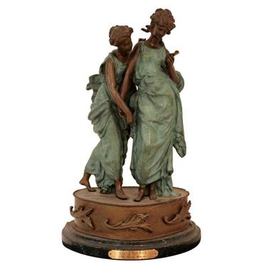 Bronze Table Sculpture on Marble Confidence by Louis Moreau Reproduction 