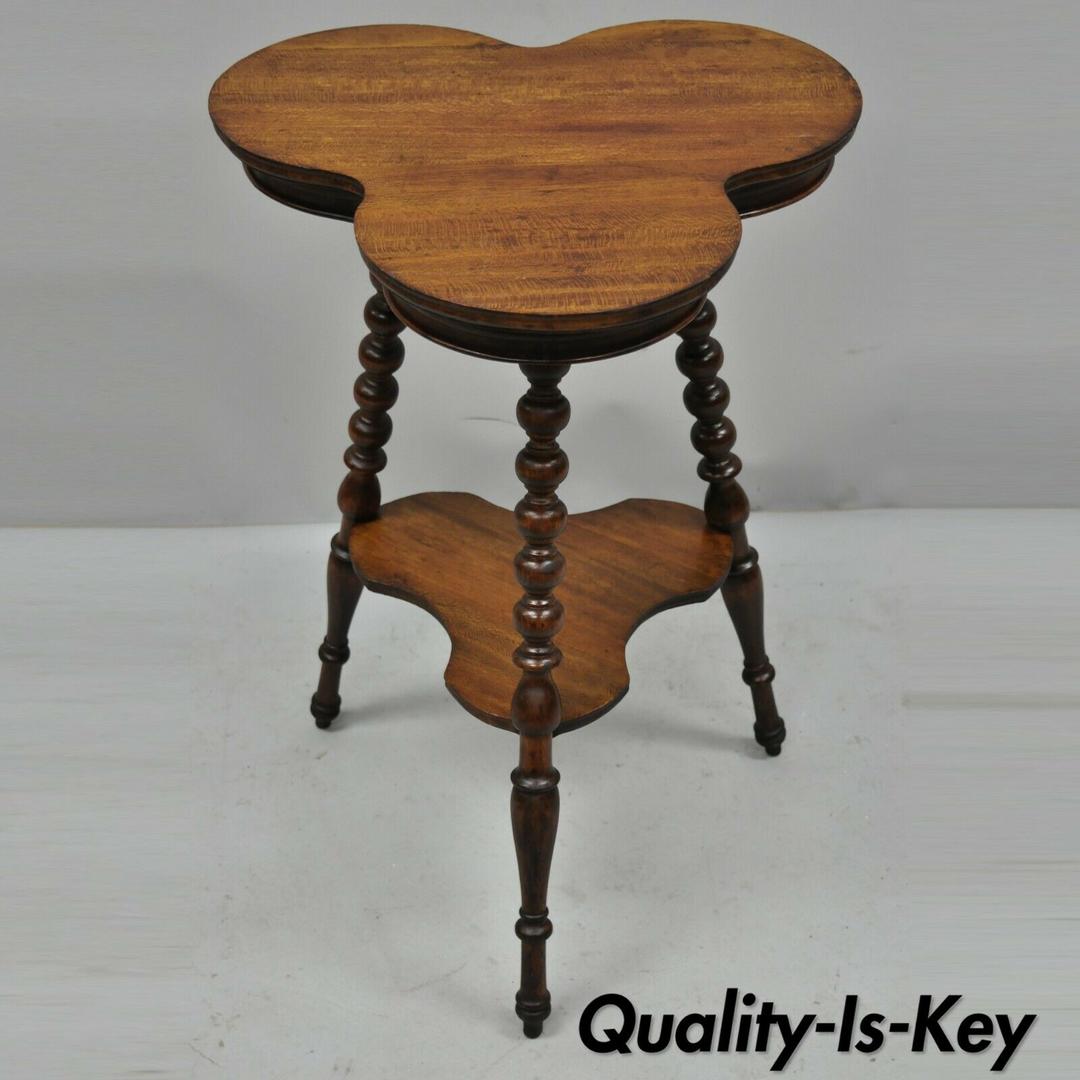 Antique Three Leaf Clover Victorian Wooden Fern Side Table w/ Quality