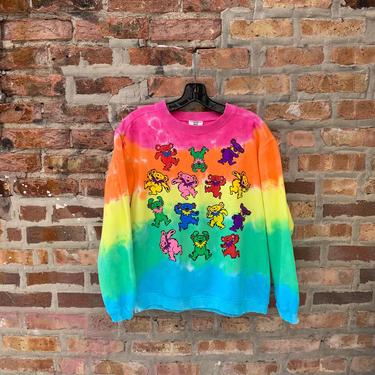 Vintage Y2K Grateful Dead Dancing Bears Crewneck Sweatshirt Rainbow Tie Dye size juniors XL 