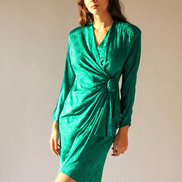 sachin and babi light blue dress Flutter Sleeve Wrapover Satin Maxi Dress - Emerald Green main image 1