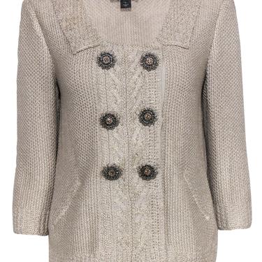St. John Couture - Silver Chunky Knit Jacket w/ Jewel Buttons Sz 6