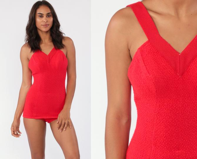 One Piece Bathing Suit 60s Red Knit Mod Swimsuit Halter Neck Hippie Boho 70s Swim From Shop Exile Of Los Angeles Ca Attic