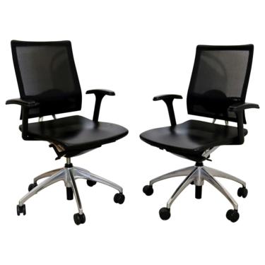 Contemporary Knoll Pair Black &amp; Chrome Rolling Swivel Adjustable Office Chairs 