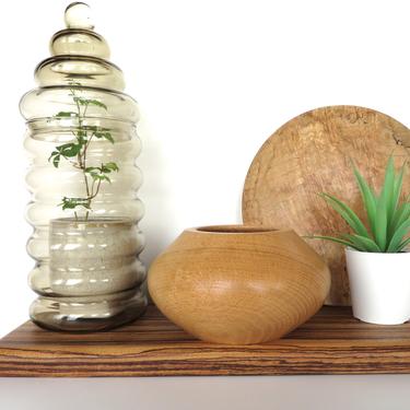 Vintage Hand Turned Wooden Bowl, Hand Carved Black Oak Wood Bowl/Vase, Sculptural Boho Air Plant Holder 