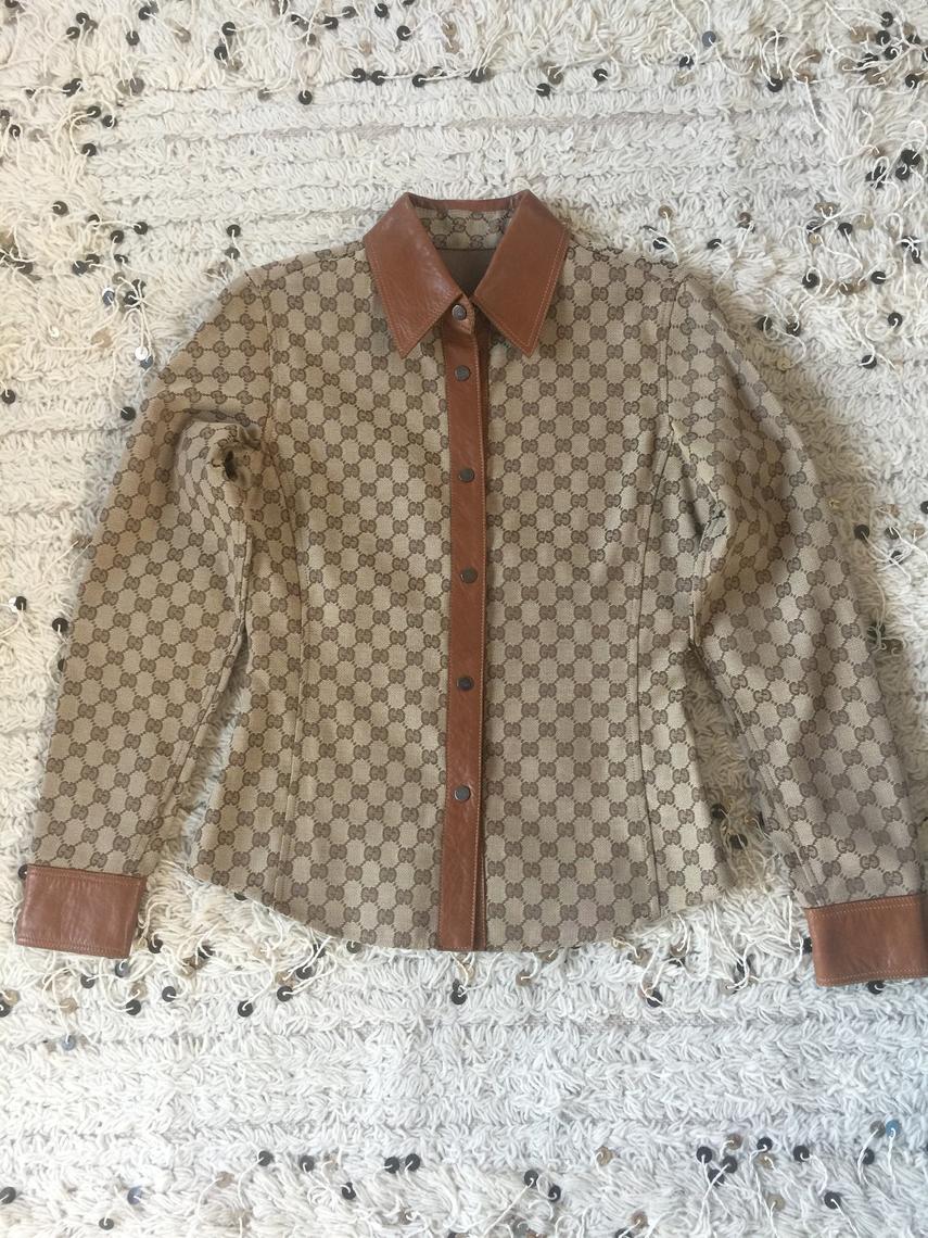 Vintage GUCCI Button Down Monogram Signature Fabric Women's Tailored Shirt