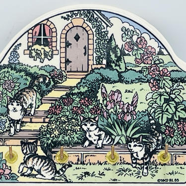 Vintage Santa Barbara Ceramic Design Cat Garden - Key Holder - Ceramic Tile 1992 