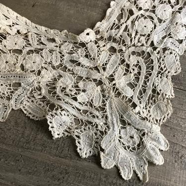 Antique Lace Collar, Hand Worked, Tape Lace, Tea Stain, Dress Accessory 