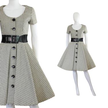1950s Designer Black &amp; White New Look Dress - 1950s Fit and Flare Dress - Vintage New Look Dress - Vintage Fit and Flare Dress | Size Small 