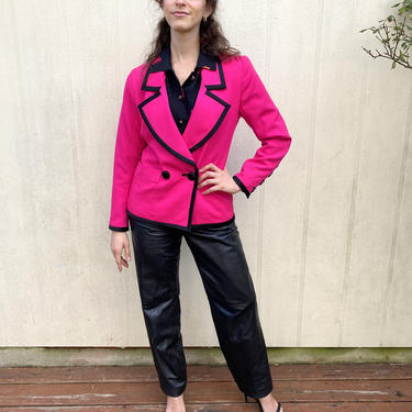 Vintage 70sYSL Yves Saint Laurent Wool Disco Hot pink and black Dagger Suit Jacket Blazer XS S M 