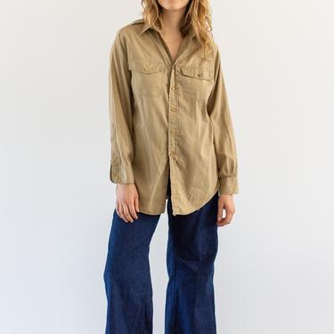 Vintage Lightweight Khaki Long Sleeve Button up Work Shirt | Tan Beige Simple Studio Shirt | Painter Smock | M L | 